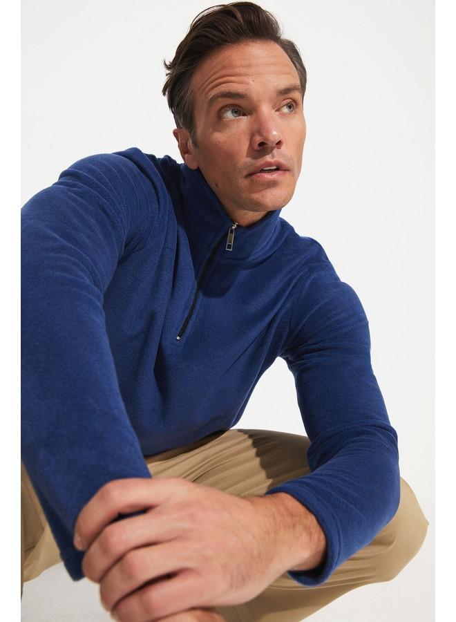 JUNE June Men Half Zip Fleece Sweatshirt Indigo  - Image 4