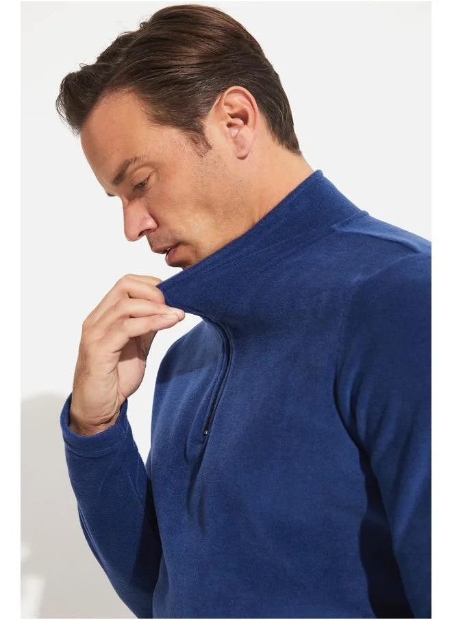 JUNE June Men Half Zip Fleece Sweatshirt Indigo