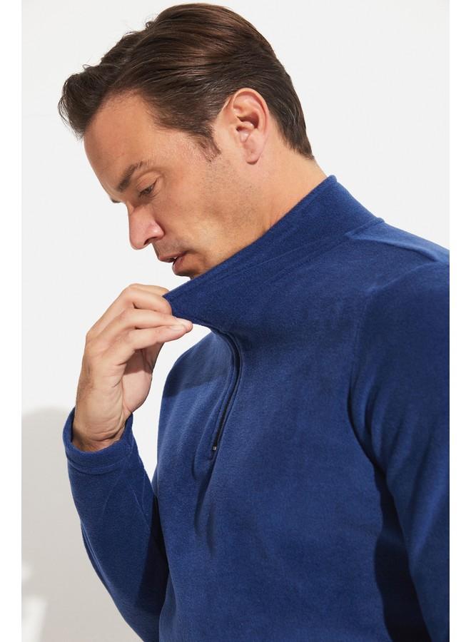 JUNE June Men Half Zip Fleece Sweatshirt Indigo  - Image 3