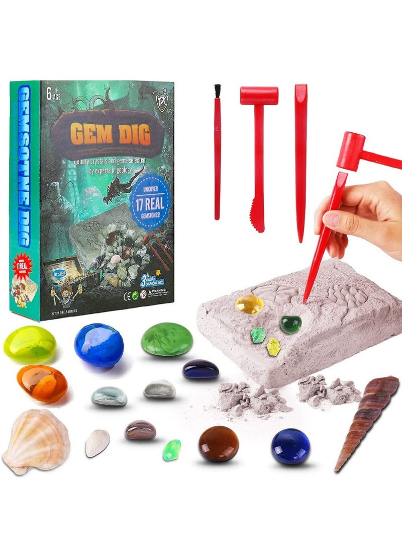 يو كيه آر مجموعة التعلم التعليمية UKR Gems Dig 17 لعلوم الأحجار الكريمة والعلوم الجذعية - مجموعة استكشاف علم الحفريات والآثار للأطفال - Image 1