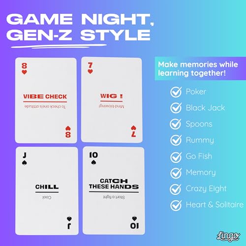 LINGO Gen Z Lingo Playing Cards Travel Flashcards Learn Gen Z Slang Vocabulary in A Fun Easy Way 52 Essential Translations - Image 5