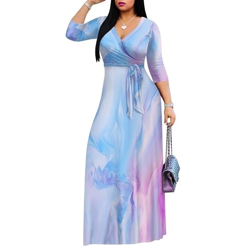 PinkPatty Women's Plus Size Maxi Dress 3/4 Sleeves Casual Flowy Long Dress for Vacation with Pockets - Image 2