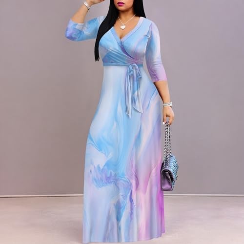 PinkPatty Women's Plus Size Maxi Dress 3/4 Sleeves Casual Flowy Long Dress for Vacation with Pockets - Image 5