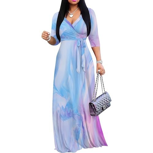 PinkPatty Women's Plus Size Maxi Dress 3/4 Sleeves Casual Flowy Long Dress for Vacation with Pockets - Image 1