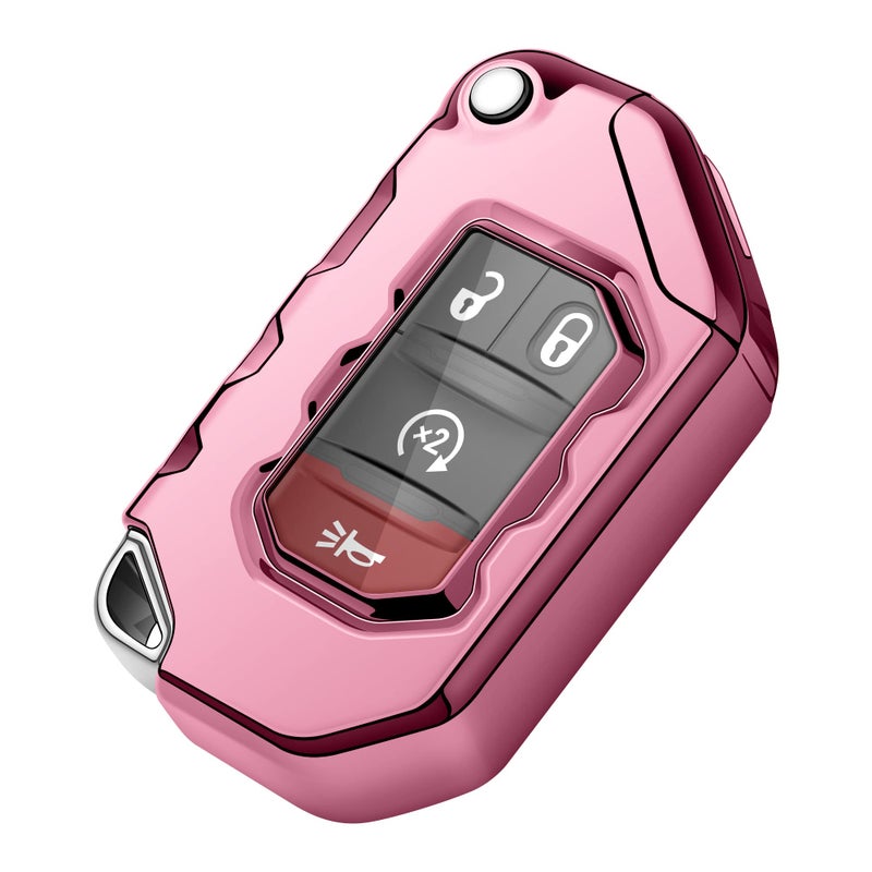 Tukellen for Jeep Key Fob Cover Premium Soft Full Protection Key Shell Key Case Compatible with 2020-2025 Gladiator JT Sahara JLU 2018-2025 Wrangler JL JLU Rubicon(Pink) - Image 1