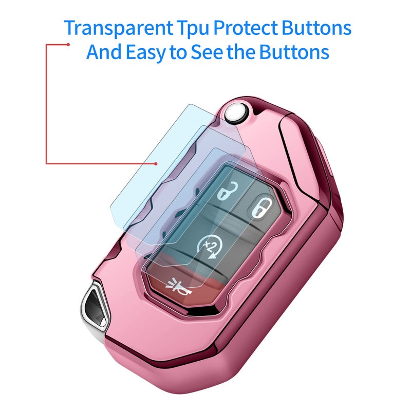Tukellen for Jeep Key Fob Cover Premium Soft Full Protection Key Shell Key Case Compatible with 2020-2025 Gladiator JT Sahara JLU 2018-2025 Wrangler JL JLU Rubicon(Pink) - Image 4