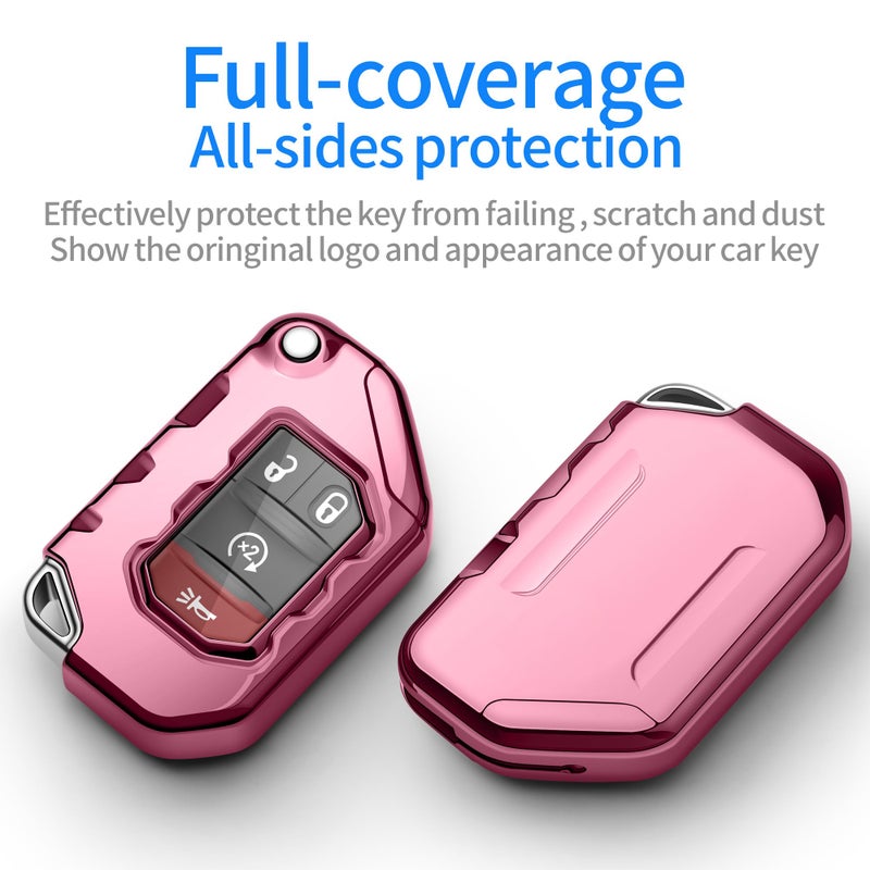 Tukellen for Jeep Key Fob Cover Premium Soft Full Protection Key Shell Key Case Compatible with 2020-2025 Gladiator JT Sahara JLU 2018-2025 Wrangler JL JLU Rubicon(Pink) - Image 3