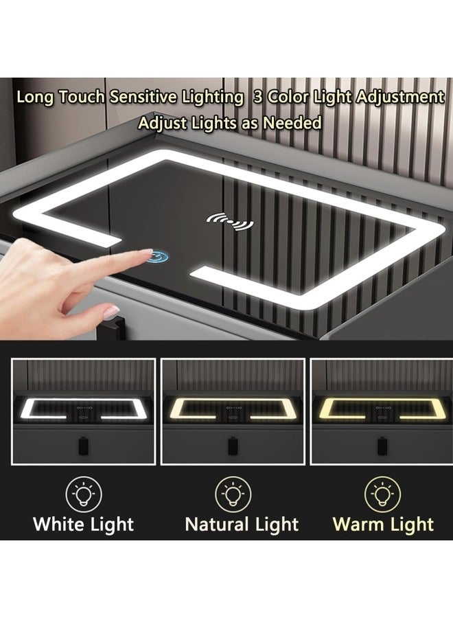 Generic Smart Nightstand,Fingerprint Lock Nightstand,2 Nightstand Drawer,Wireless Charging Station+3 Colors LED Ligth+Fingerprint+USB Port+Bluetooth Speaker,50x40x46cm, Grey  - Image 2