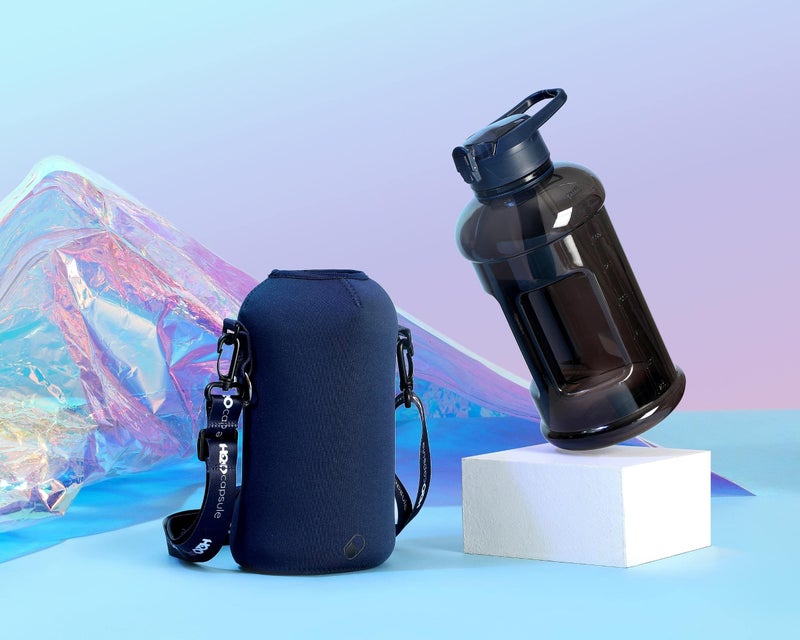 H2O Capsule 2.2L Half Gallon Water Bottle with Storage Sleeve and Covered Straw Lid - BPA Free Large Reusable Drink Container with Handle - Big Sports Jug  2.2 Liter (74 Ounce) Navy Blue - Image 5