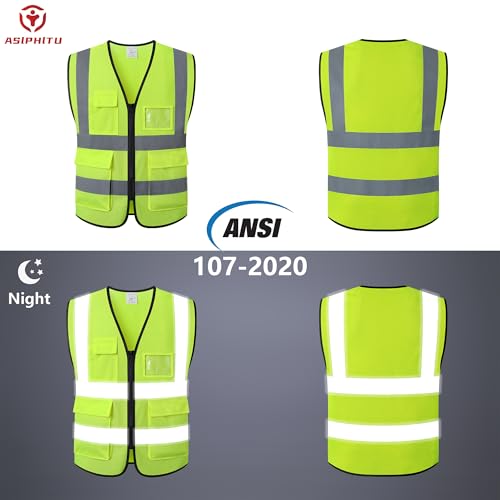 Asiphitu Reflective Safety Vest for Men Women High Visibility Construction Work Vest with Pockets and zipper front Hi Vis Security Vest with Reflective Strips Meets ANSI/ISEA Standard (AP1-Yellow-3XL) - Image 5