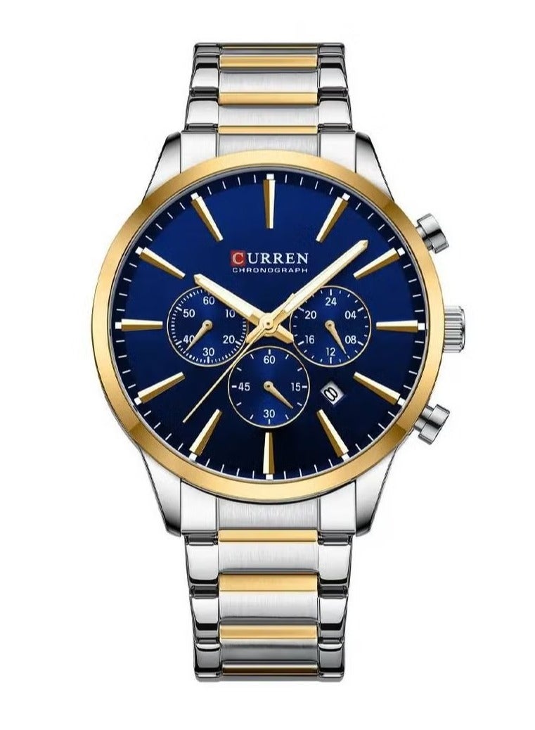 CURREN Stylish Men's Design Watch Luminous Display Auto Date Calendar Luxury Wristwatch 8435 Silver/Gold/Blue - Image 1