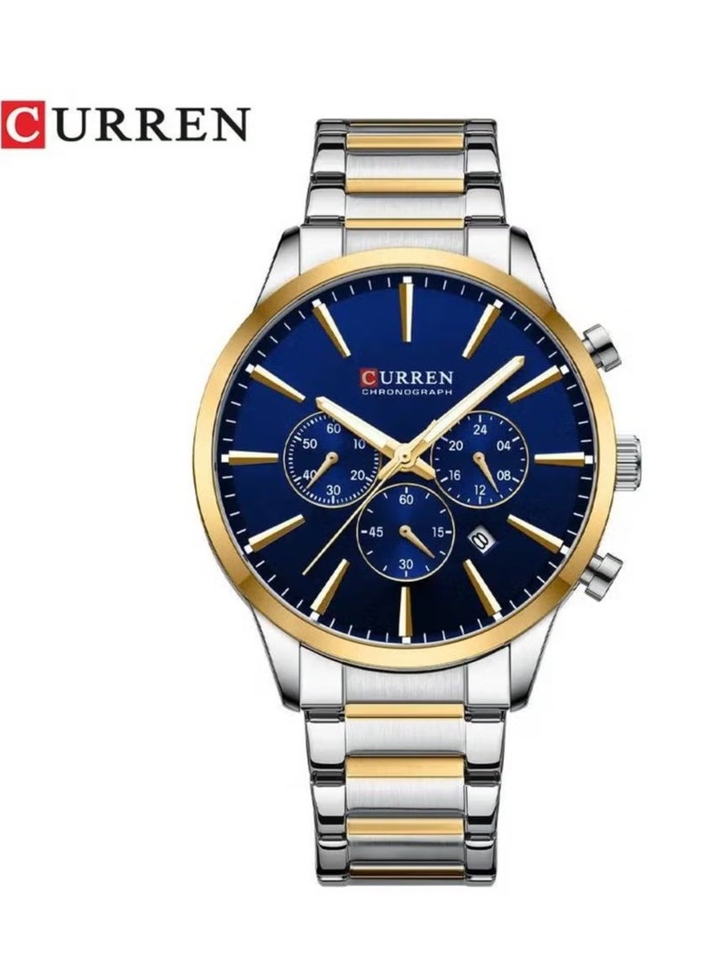 CURREN Stylish Men's Design Watch Luminous Display Auto Date Calendar Luxury Wristwatch 8435 Silver/Gold/Blue - Image 2