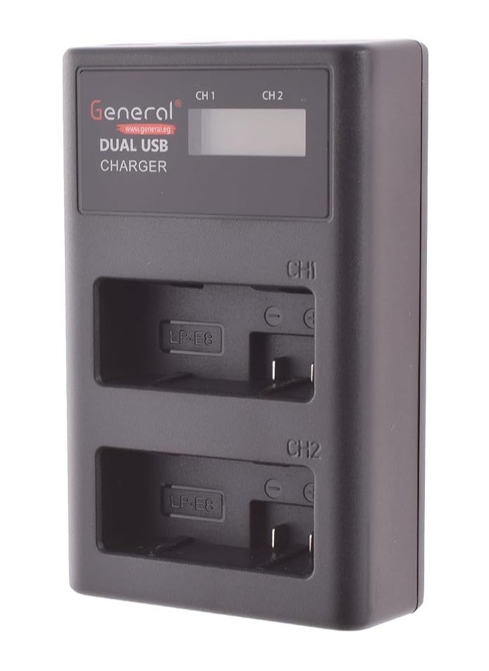 جنرال - General LP-E8 بطارية كاميرا شاحن USB مزدوج 8.4 فولت مع كابل USB - أسود - Image 1
