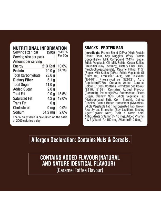 RiteBite Max Protein 10G Daily Salt & Caramel Protein Bars Pack Of 6, Fiber, Vitamins & Minerals, No Preservatives, 100% Veg, No Added Sugar,350 Grams  - Image 3
