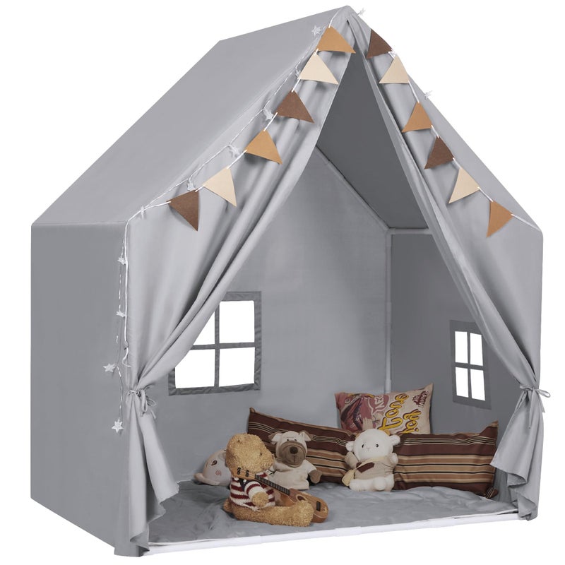 MORITECK Kids Play Tent with Padded Mat Star LED Lights for Ages 4810 Year Old Girls Boys Large Cute Indoor Play Room House Tent for Toddler Children Grey - Image 3