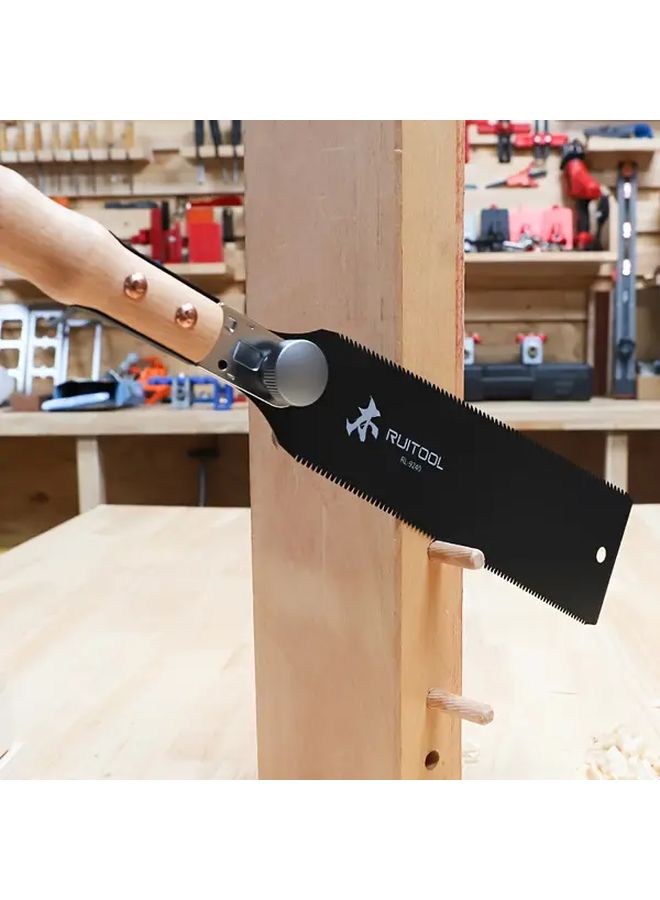 9 5 Inch Japanese Pull Saw Dual Sided Teflon Coated Blade Wooden Grip For Woodworking - Image 2
