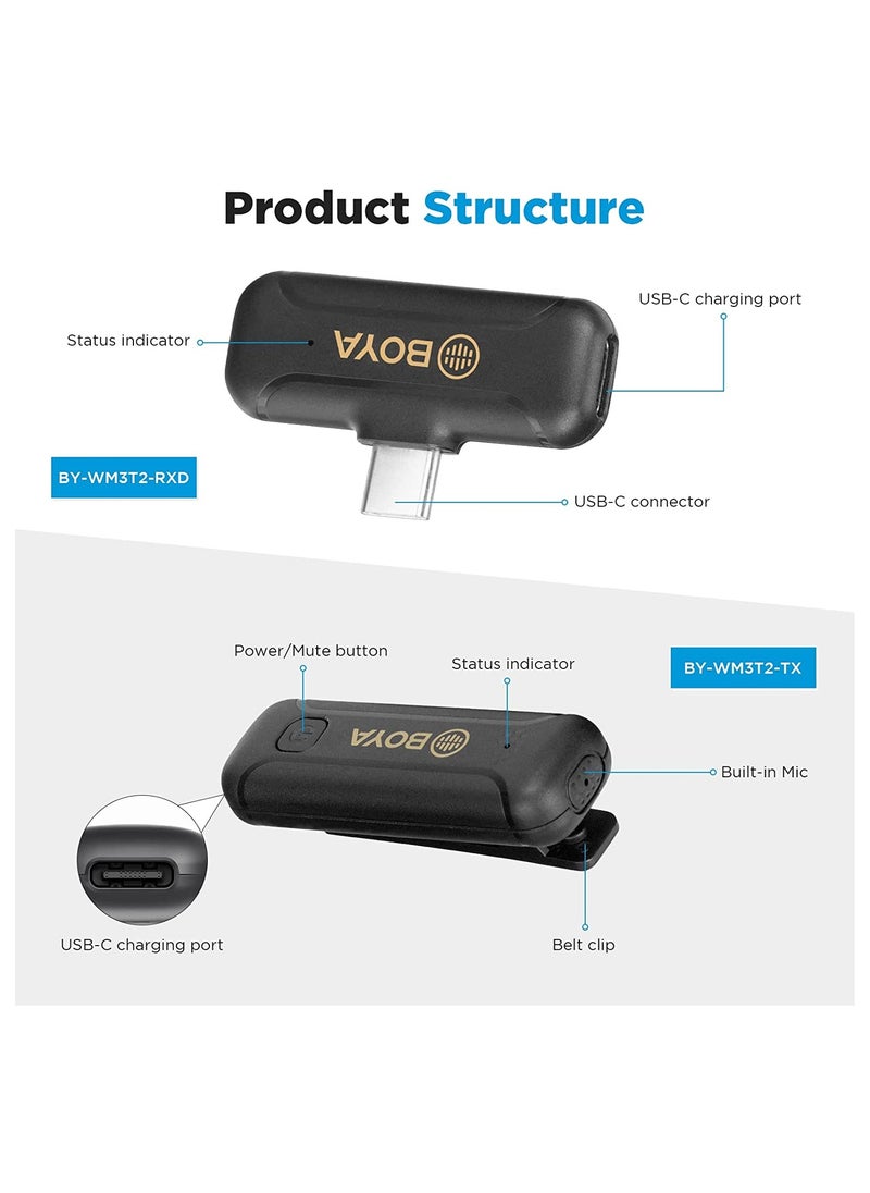 BOYA ميكروفون لاسلكي صغير BY-WM3T2-U1 2.4G لأجهزة USB Type-C  - Image 2