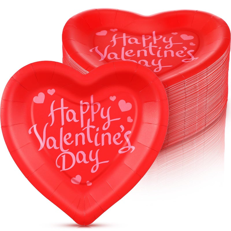 Remerry 50 Pcs Valentine's Day Heart Paper Plates Heart Shape Party Plates Wedding Party Supplies Disposable Paper Tableware for Appetizer Lunch Dinner and Dessert (Red) - Image 1