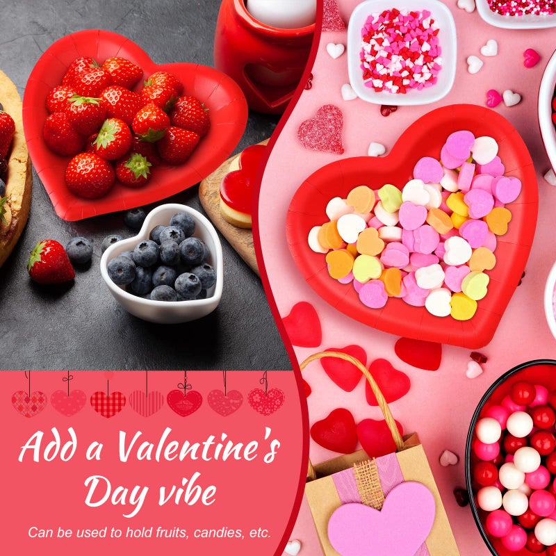 Remerry 50 Pcs Valentine's Day Heart Paper Plates Heart Shape Party Plates Wedding Party Supplies Disposable Paper Tableware for Appetizer Lunch Dinner and Dessert (Red) - Image 2