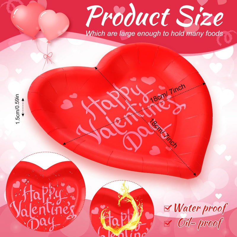 Remerry 50 Pcs Valentine's Day Heart Paper Plates Heart Shape Party Plates Wedding Party Supplies Disposable Paper Tableware for Appetizer Lunch Dinner and Dessert (Red) - Image 3