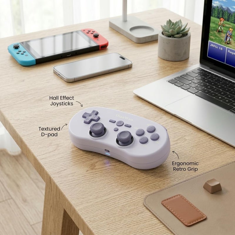 شانوان وحدة تحكم ألعاب بلوتوث لـ Switch/PC/iPhone/Android/Steam/ألعاب سحابة Xbox، عصا تحكم ثنائية هول قابلة للتعديل، وحدة تحكم ألعاب لاسلكية Pro بمقياس الجيروسكوب 6 محاور/محرك مزدوج - Image 2