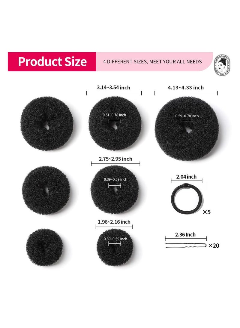 Al Kanzi 7 Hair Bun Makers Set, Black Buns Shaper Hair Styling Accessories Kit with 5 Bands and 20 Bun Pins, Donut Ring Style Chignon Bun Maker, For Ballet Dance (2 Small 2 Medium 2 Large 1 Extra-Large)  - Image 2
