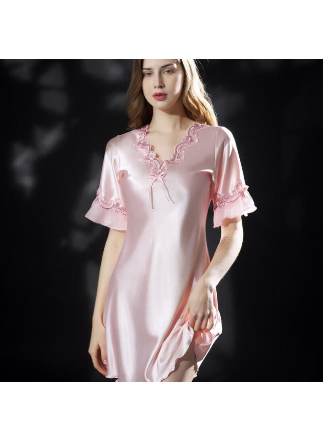 Kj Ice Silk Women's High-end Summer Sleepwear Faux Silk Satin Nightgown Premium Loungewear Birthday Gift Box - Image 3