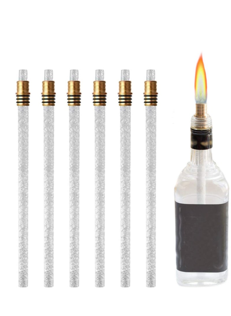 6-Pack Wine Bottle Lamp Wicks - Fiberglass Replacement Wicks with Brass Holders for Ceramic Torch Oil Candle Lamps (13.8 Inch, Bottle Not Included) - Image 1