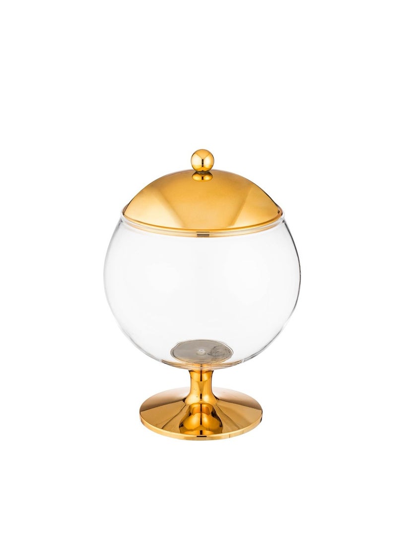 اباريك الصفا وعاء تقديم حلوى متعدد الاستخدامات بغطاء وقاعدة بتصميم جذاب (قطعة واحدة ) شفاف/ذهبي - Image 1