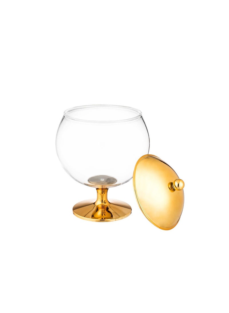 اباريك الصفا وعاء تقديم حلوى متعدد الاستخدامات بغطاء وقاعدة بتصميم جذاب (قطعة واحدة ) شفاف/ذهبي - Image 2