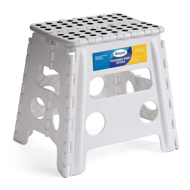 Korpai 13 Folding Step Stool for Adults and Kids Holds Up to 300 lbsNonSlip Folding Stools with Portable Handle Compact Plastic Foldable Step Stool for BathroomBedroom KitchenWhite1PC