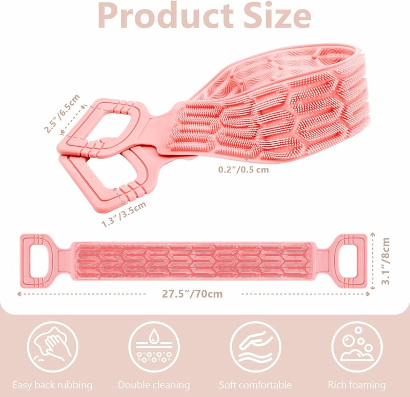Manmihealth Silicone Back Scrubber for Shower 275 Long Strap Body Scrubber with Handles DualSided Exfoliating Massaging Back Brush with 2 HooksBlackPink - Image 2