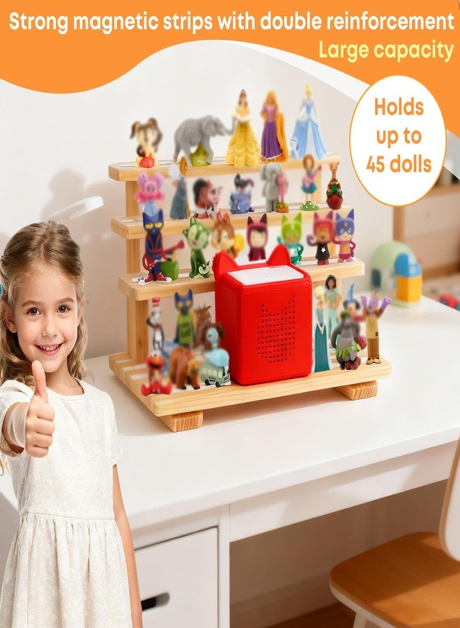 PHOENANCEE for Tonies Figures Shelf Magnetic,for Toniebox Characters Shelves,for Tonie Storage Rack Display Risers Stand,Holds 45 Figurines,Compatible Charging Station for Children Kid's Room,Pine Wood(Nature) - Image 2