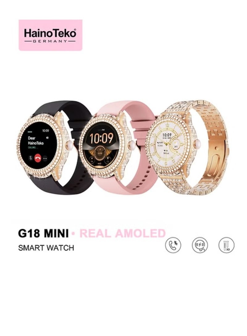 Haino Teko G18 Mini Smart Watch Real AMOLED Screen with 2 Silicone Straps and Gold Beaded Bracelet for Women Multicolor - Image 2