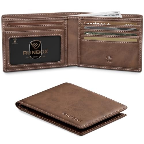 RUNBOX Wallet for Men Slim Leather Bifold RFID Blocking Minimalist Front Pocket Design with Gift Box - Image 1