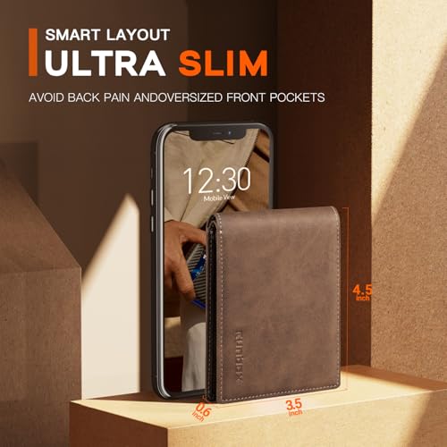 RUNBOX Wallet for Men Slim Leather Bifold RFID Blocking Minimalist Front Pocket Design with Gift Box - Image 2