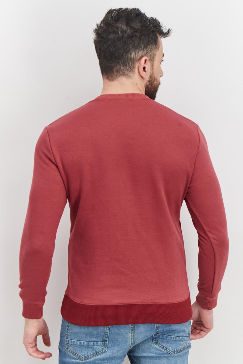 Natori Men Crew Neck Color Block Long Sleeve Sweatshirt, Faded Red - Image 2