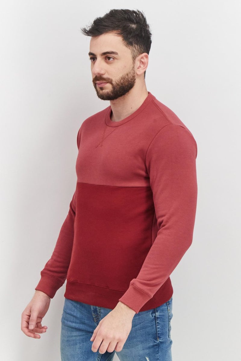 Natori Men Crew Neck Color Block Long Sleeve Sweatshirt, Faded Red - Image 4