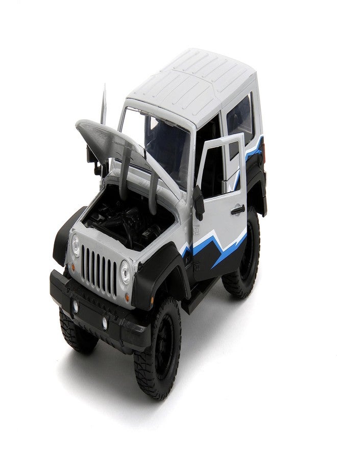 Jada Just Trucks 1:24 2007 Jeep Wrangler Die-Cast Truck w/Tire Rack, Toys for Kids and Adults(Grey/Primer Black) - Image 2