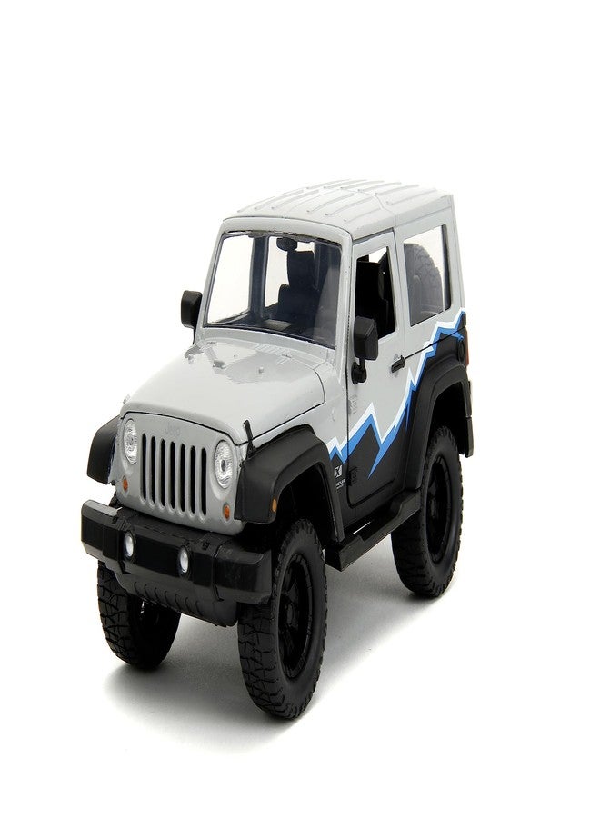 Jada Just Trucks 1:24 2007 Jeep Wrangler Die-Cast Truck w/Tire Rack, Toys for Kids and Adults(Grey/Primer Black) - Image 4