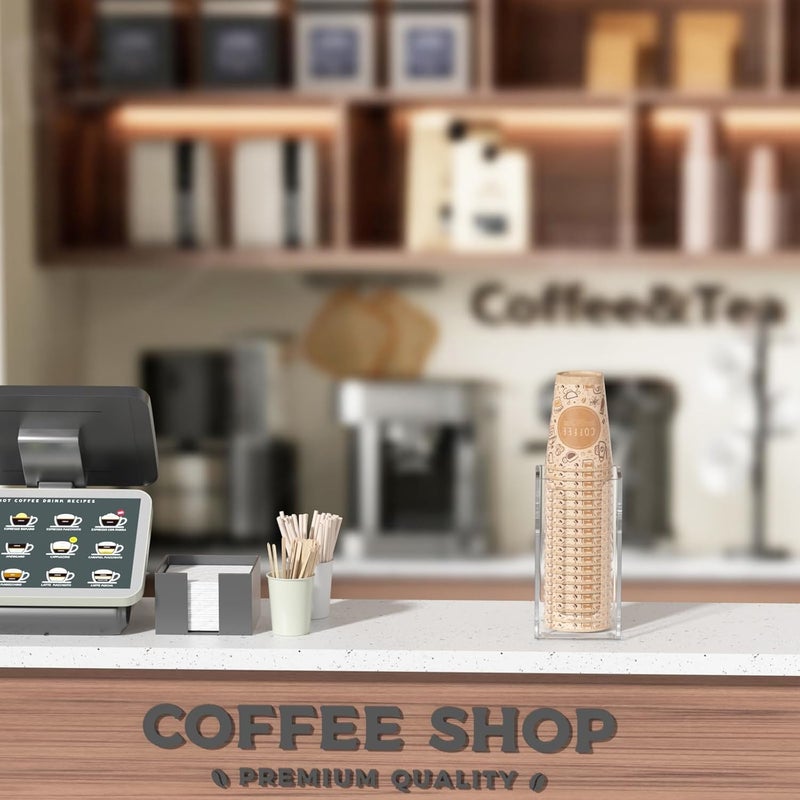 WINFFOR Disposable Cup Organizer Dispenser - Clear Acrylic Cup and Lid Holder with Handles Plastic Cup Dispenser Countertop Paper Coffee Cup Holder for Coffee Bar House Party Essentials - Image 2