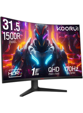 31.5-Inch Curved Gaming Monitor 1500R QHD 2560 x 1440, Up to 170Hz Refresh Rate, 1ms Response Time, sRGB 100% Color Gamut, DCI-P3 90%, 3000: 1 Static Contrast, 16.7 Maximum Color, HDR10, Audio Interface, Tilt Adjustable, DisplayPort and HDMI, VESA Compatible, Eye Protection, Crosshair, Timer, Free-sync, G-sync Compatible | 32E6QC - pzsku/ZC115935060F0FA618332Z/45/1746214254/136735bb-832f-4af5-8314-ae213f3f70c1