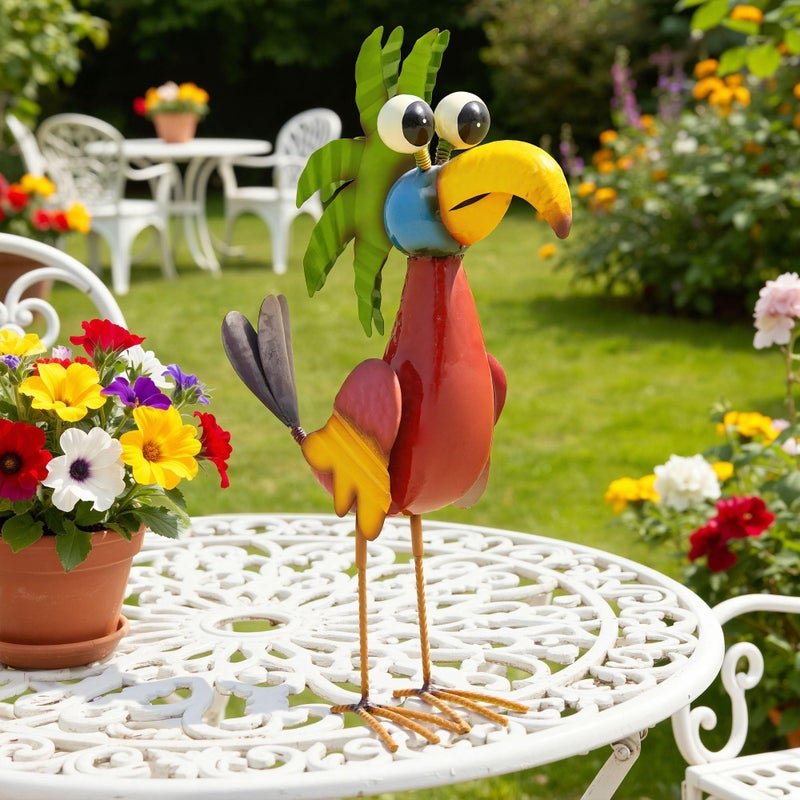 Ultym 19.7" Unique Cartoon Tiki Bird Decor, Handcrafted Large Parrot Sculpture with Ground Stake, Weatherproof Metal Yard Art for Patio, Lawn, Balcony or Indoor Home Decor, Ideal for Parties & Gifts - Image 4