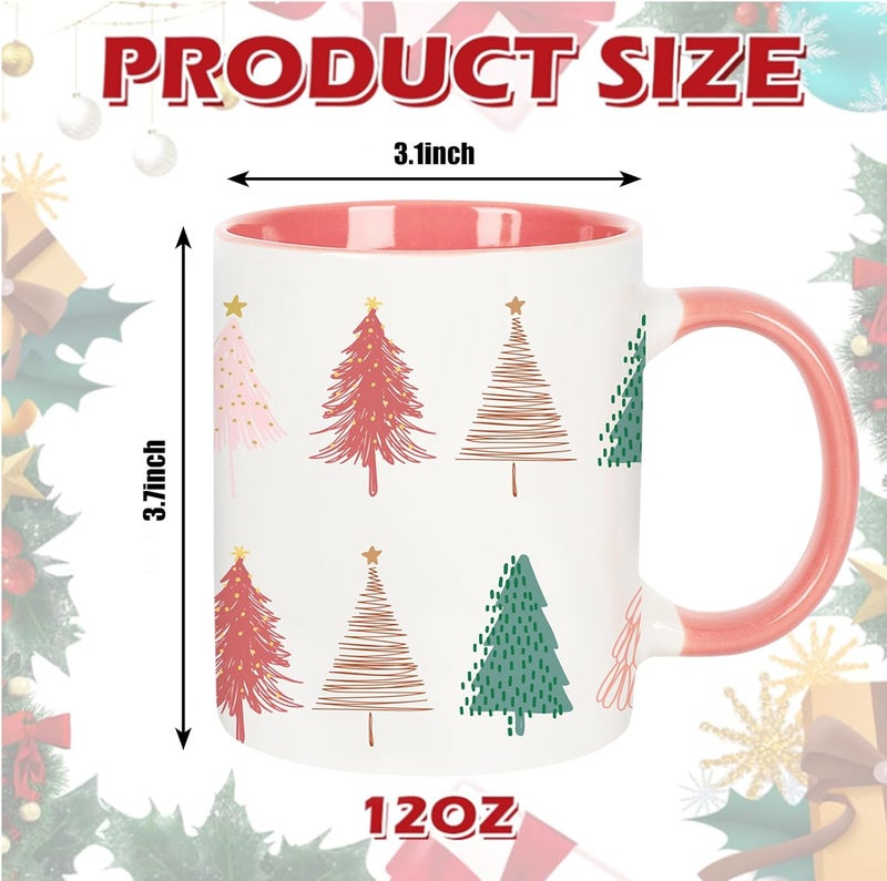 Whaline Boho Christmas Mug Pink Green Xmas Tree Coffee Mug Boho Tree Ceramic Drinking Mugs for Xmas Winter Party Supplies Table Centerpieces 12oz - Image 2