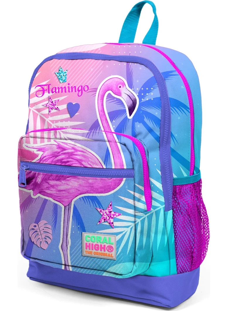 كورال هاي Kids Four Compartment School Backpack Lavender Pink Flamingo Pattern 23705