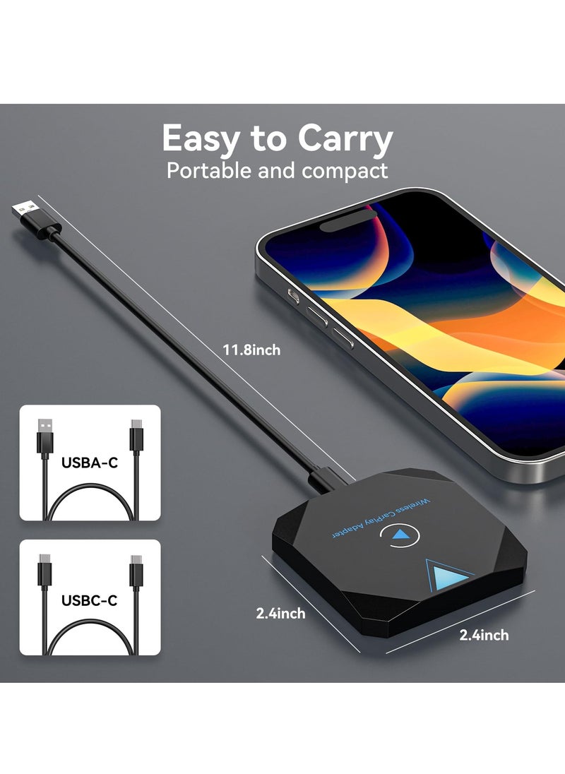 Wireless CarPlay Adapter - Bluetooth Dongle for Smart Magic Link, Converts Wired to Wireless, Plug & Play, Compatible with 2015+ Cars & iPhone iOS 10+, Retains Original Controls.