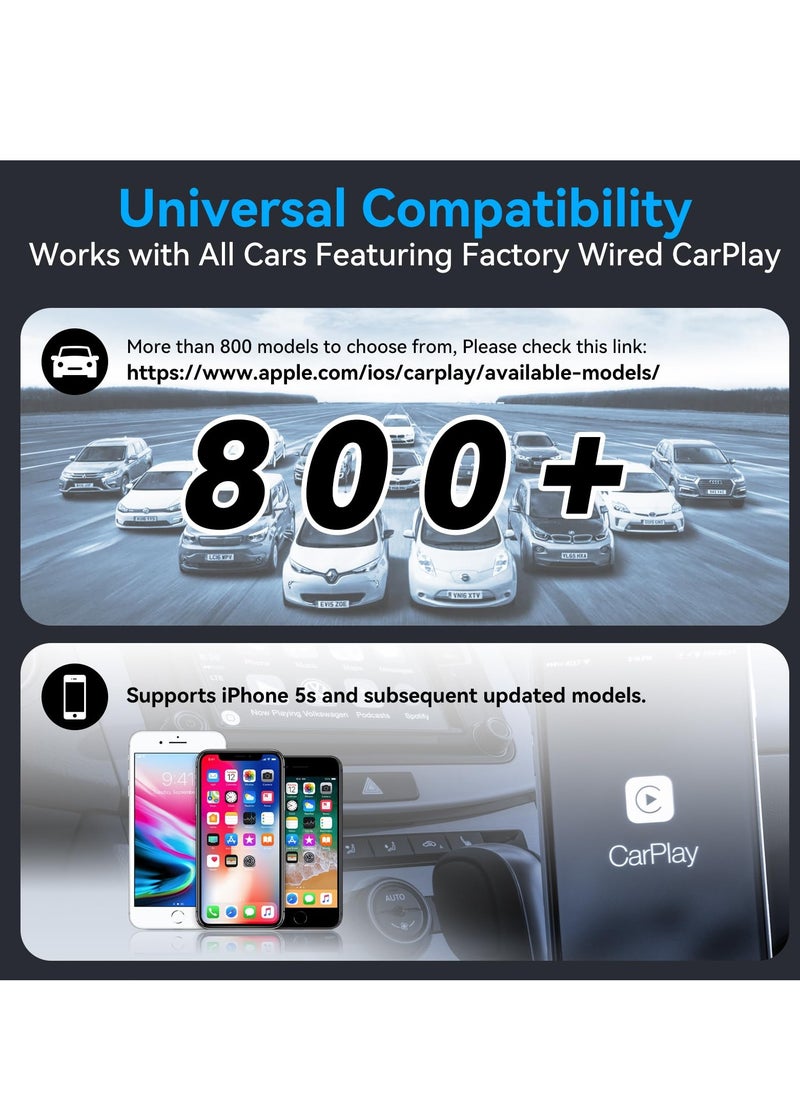 Wireless CarPlay Adapter - Bluetooth Dongle for Smart Magic Link, Converts Wired to Wireless, Plug & Play, Compatible with 2015+ Cars & iPhone iOS 10+, Retains Original Controls.