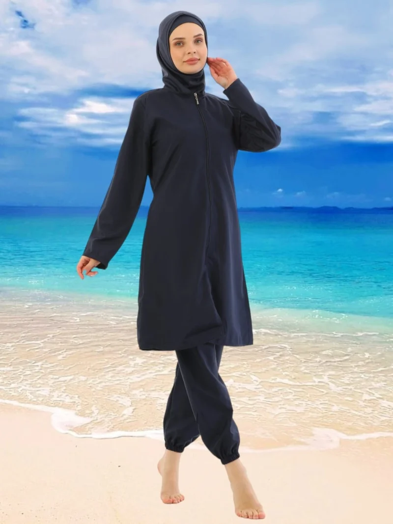 Tezzgelsin Women's Parachute Model Long Sleeve Zippered Wide Leg Hijab Swimsuit