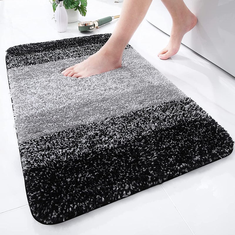 smiry Microfiber Bath Mat 60 x 90 cm NonSlip Super Absorbent Bathroom Mat Extra Soft Thick Floor Foot Mat Fluffy Shaggy Bath Mats Rugs for Bathroom Black