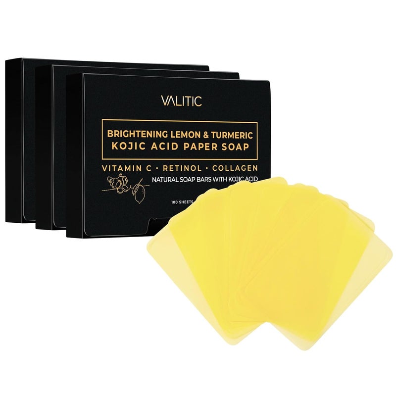 VALITIC Brightening Lemon Turmeric Kojic Acid Paper Soap  Vitamin C Retinol Collagen  Original Japanese Complex  Hyaluronic Acid Vitamin E Shea Butter Castile Olive Oil  3 Pack